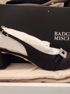 Badgley Mischka Black Satin "Buena" Heels. NIB. Size 8